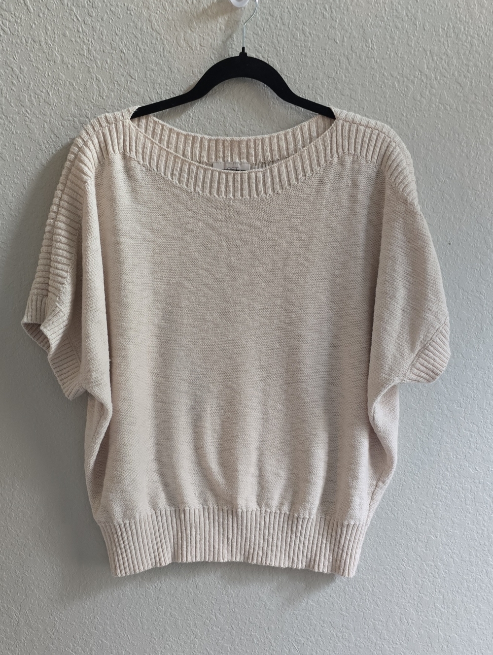 LOFT Women's Cream Short-Sleeve Knit Sweater Lg
